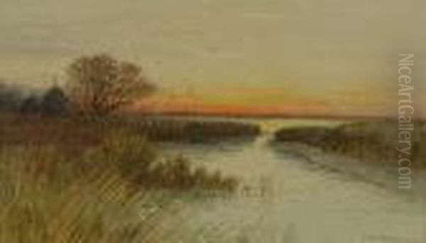 Sunset On The Marsh Oil Painting by Samuel R. Chaffee