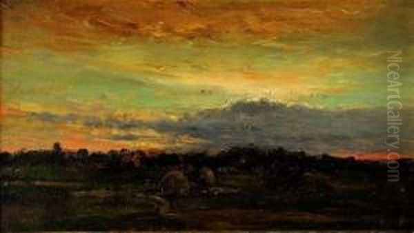 Hameau Au Crepuscule Oil Painting by Jean-Ferdinand Chaigneau