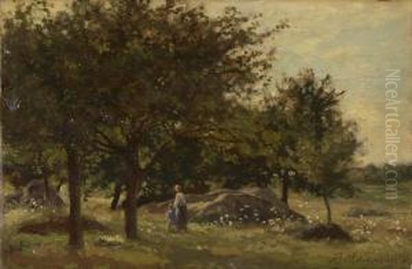 Spazierganger In Sommerlandschaft Oil Painting by Jean-Ferdinand Chaigneau