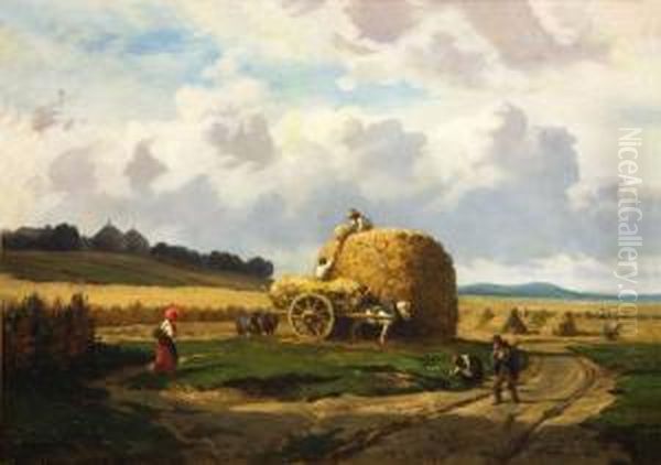 Paisaje Con Carro De Heno Oil Painting by Jean-Ferdinand Chaigneau