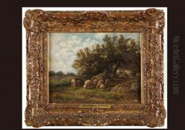 Shepherd And Sheep Oil Painting by Jean-Ferdinand Chaigneau