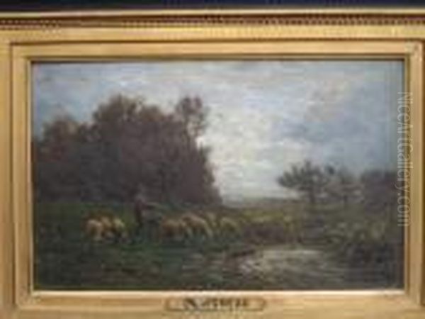 Le Troupeau De Moutons Oil Painting by Jean-Ferdinand Chaigneau