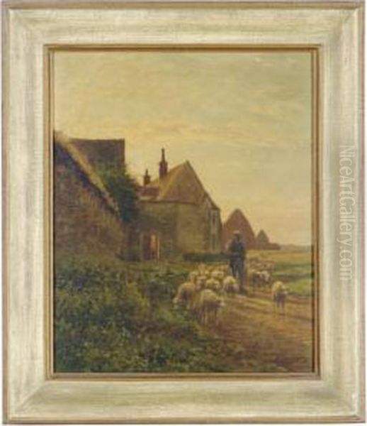 Herding Sheep Oil Painting by Jean-Ferdinand Chaigneau