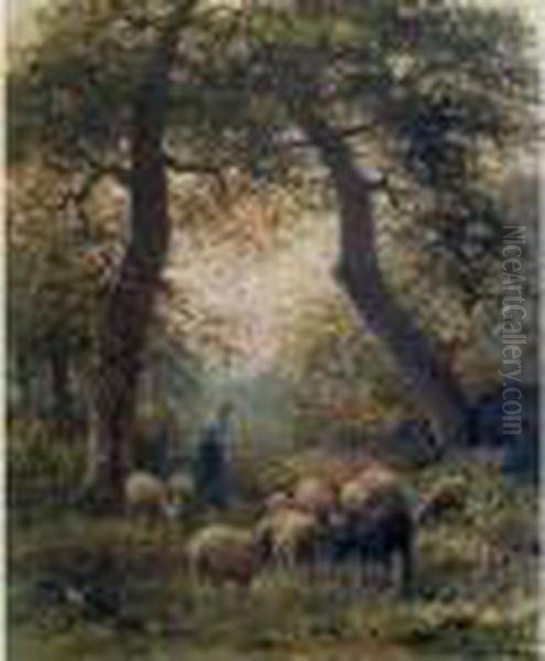 :bergere Et Ses Moutons Oil Painting by Jean-Ferdinand Chaigneau