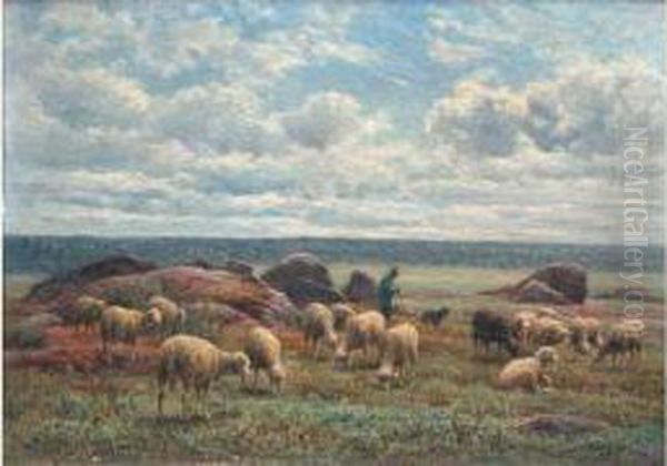 Berger Et Moutons Oil Painting by Jean-Ferdinand Chaigneau