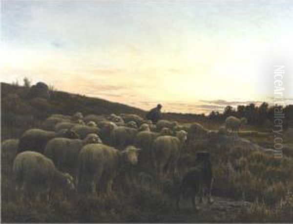 The Return Of The Herd Oil Painting by Jean-Ferdinand Chaigneau