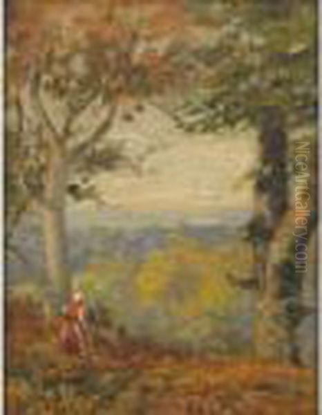 Paysanne Sur Une Colline Boisee Oil Painting by Paul Chaigneau