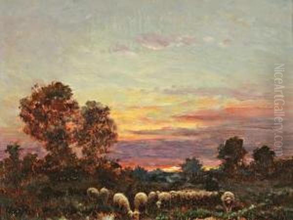 Et Son Troupeauau Soleil Oil Painting by Paul Chaigneau