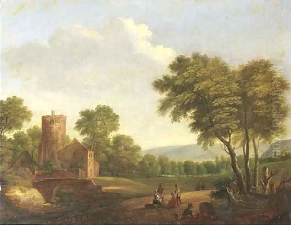 A wooded landscape with travellers resting by a tree Oil Painting by Pieter Bout