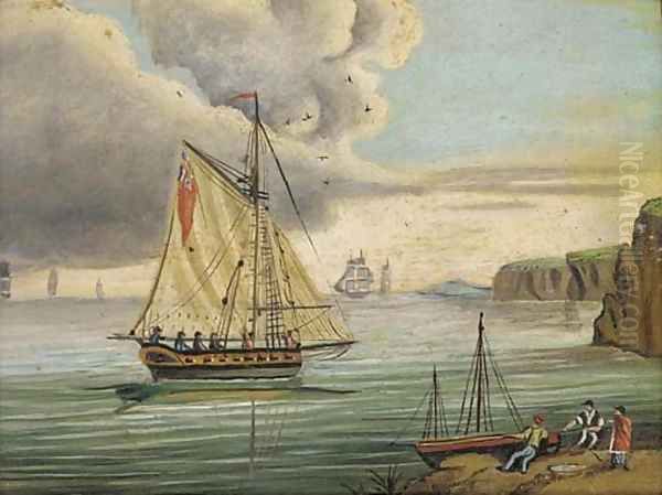 An English frigate in the Channel Oil Painting by Thomas Buttersworth