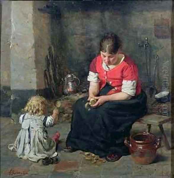 Preparing Vegetables Oil Painting by Alois Boudry