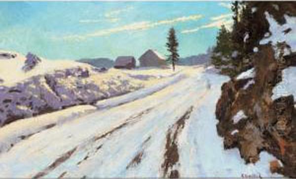 Prenovel - Les Piards, Paysage D'hiver De Jura Oil Painting by Jean Laurent Challie