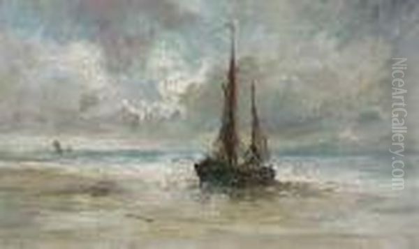 Beached Fishing Boats Oil Painting by George-Paul Chalmers