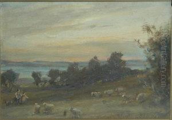 Shepherds On A Hillside Oil Painting by Hector Chalmers