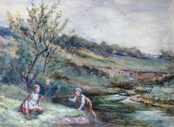 Children Fishing Oil Painting by Hector Chalmers