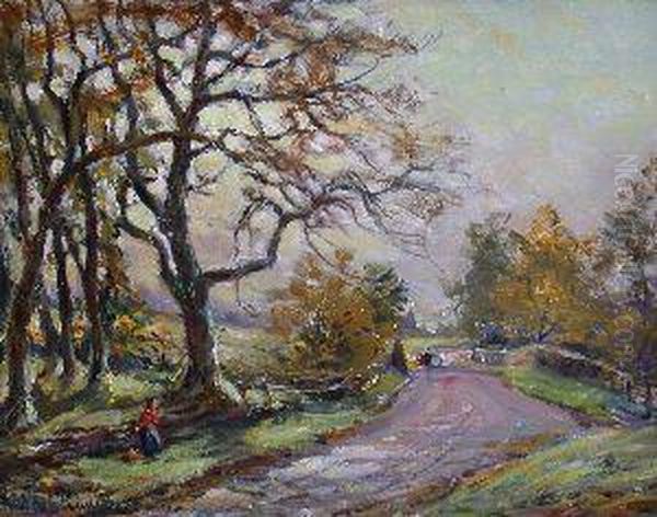 Figures On A Country Road Oil Painting by Hector Chalmers