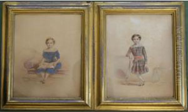 Portraits Of Two Children Oil Painting by Alfred-Edward Chalon