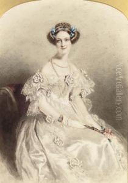 Portrait Of A Lady, Three-quarter-length, Dressed For A Ball Oil Painting by Alfred-Edward Chalon