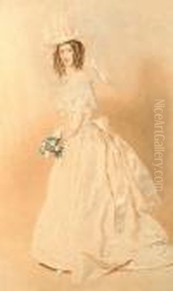 A Portrait Of A Young Lady In A Wedding Dress. Oil Painting by Alfred-Edward Chalon