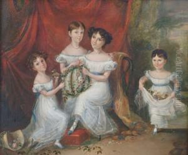 Four Sisters Oil Painting by Alfred-Edward Chalon