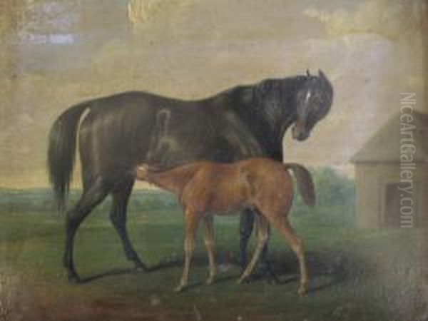 Mare And Foal Oil Painting by Henry Bernard Chalon