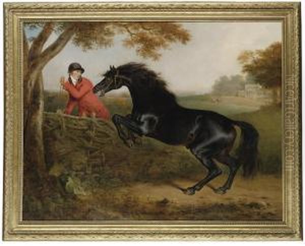 Jumping A Fence, With A Huntsman, In The Groundsof Spye Park, Wiltshire Oil Painting by Henry Bernard Chalon