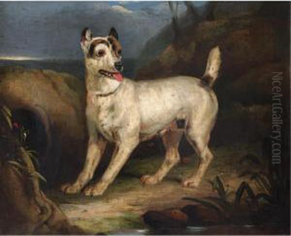 Portrait Of A Terrier In A Landscape Oil Painting by Henry Bernard Chalon