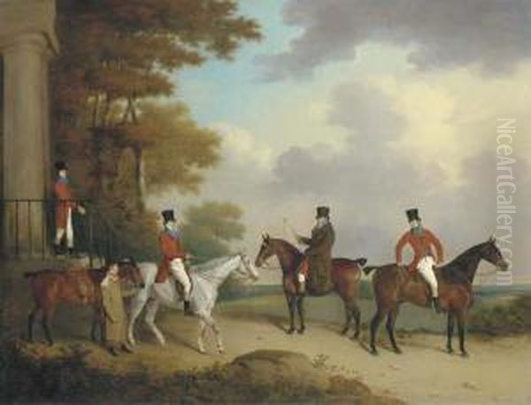 The Reverend George Bower, The 
Reverend John Bower, Robert Bower Of Welham And Robert Bower Junior At 
The Steps Of Welham Hall, Yorkshire Oil Painting by Henry Bernard Chalon