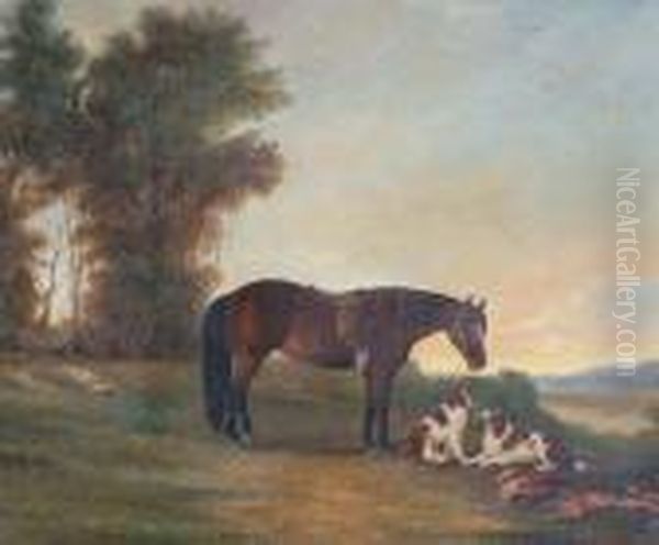 A Horse, Two Spaniels And Dead Game Oil Painting by Henry Bernard Chalon