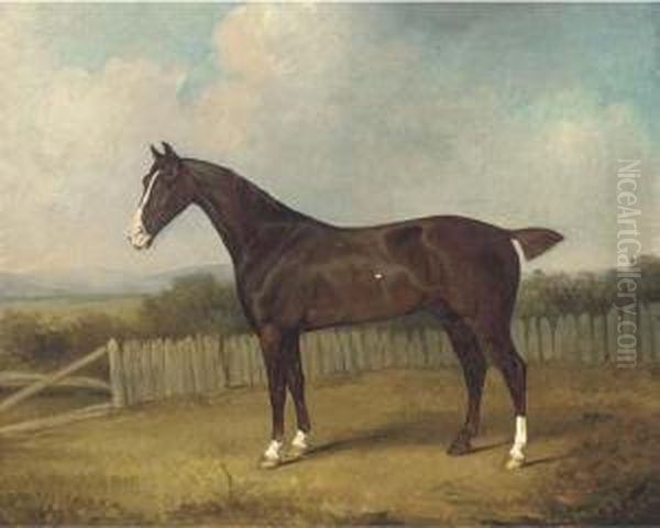 A Dark Brown Horse In A Landscape Oil Painting by Henry Bernard Chalon