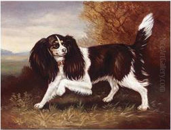 Princess Charlotte's Spaniel In A Landscape Oil Painting by Henry Bernard Chalon