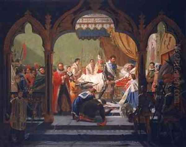 Henri IV (1553-1610) Receiving the Attributes of Monarchy from the Dying Henri III (1551-1589) Oil Painting by Francois Buffet