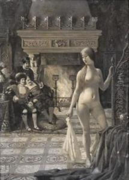 Femme Nue Devant Un Roi Oil Painting by Louis Chalon