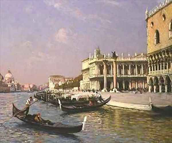 Venice Doge's Palace, Marciana Library and Santa Maria della Salute in the Distance Oil Painting by Gaston Hippolyte Boucart