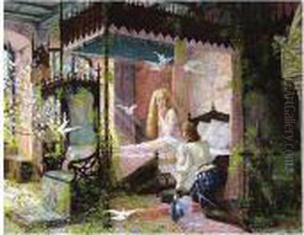 Sleeping Beauty Waking Up Oil Painting by Louis Chalon