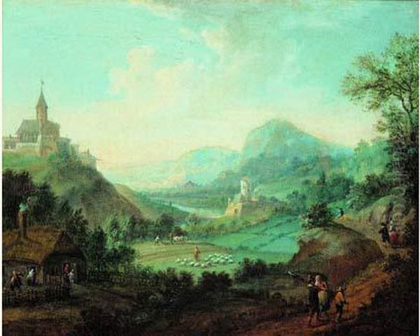 Paysage De La Vallee Du Rhin Oil Painting by Louis Chalon