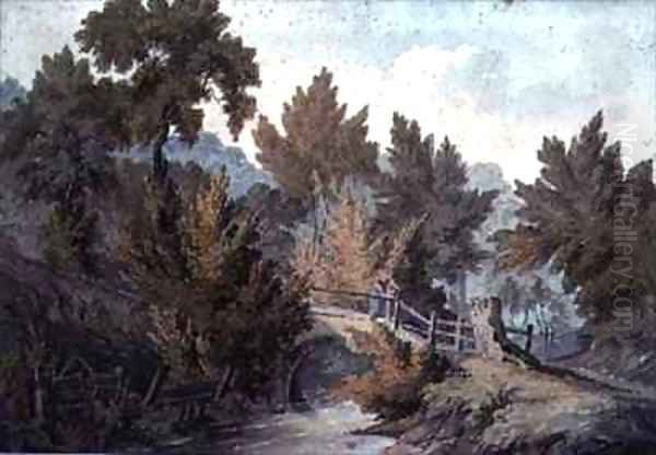 Landscape with Bridge and Stream Oil Painting by James Bourne