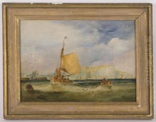 Depicting Fishing Vessels Off The Coast Oil Painting by George Chambers