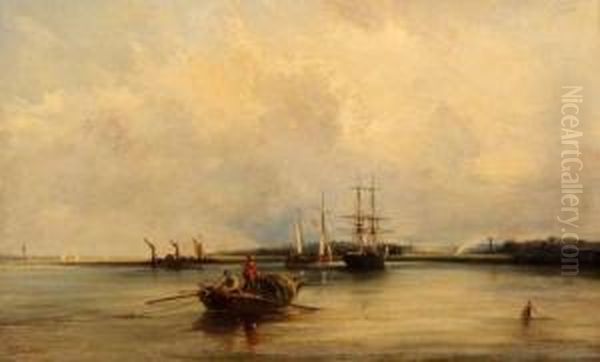 Estuary Scene With Shipping Oil Painting by George Chambers