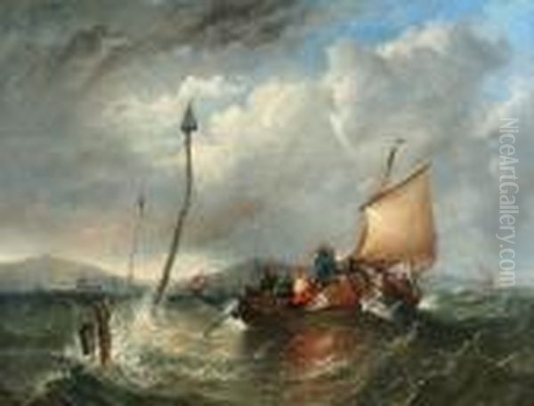 Fishing Boats Off The Coast Oil Painting by George Chambers