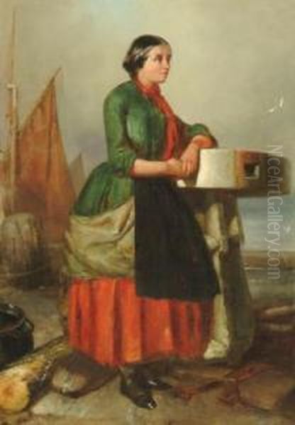 Scarborough Fisherwoman Oil Painting by Thomas Chambers