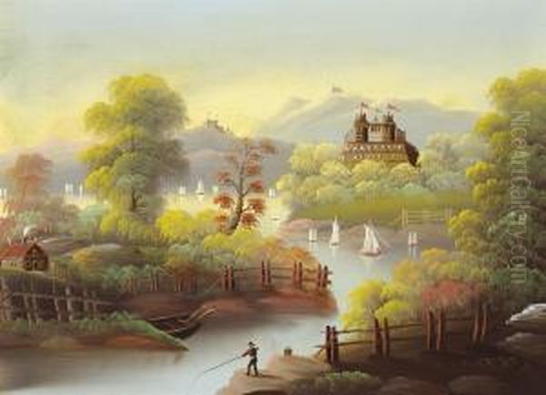 Castle On A Hill With A Sailboat Oil Painting by Thomas Chambers