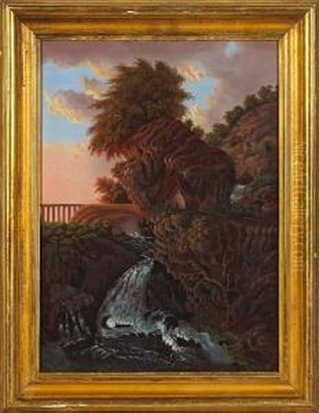 A Landscape With Waterfall And Cabin Oil Painting by Thomas Chambers