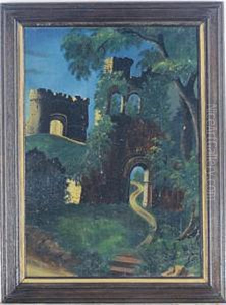 Castle Ruins Under The Moonlight; And A Companion Painting Oil Painting by Thomas Chambers