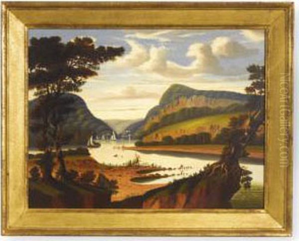 View Along The Delaware River With The Water Gap Oil Painting by Thomas Chambers