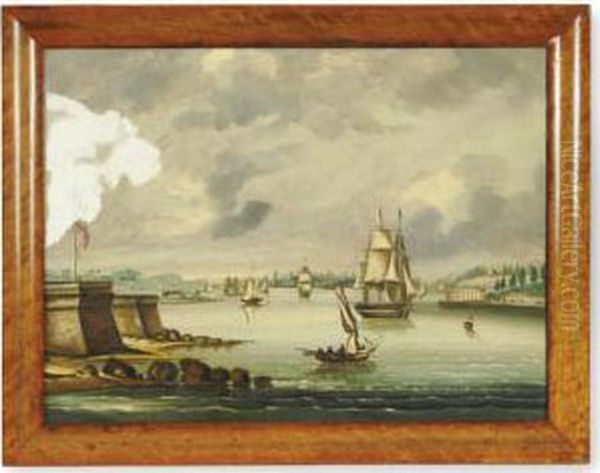 View Of Manhattan From Bedloe's Island Oil Painting by Thomas Chambers