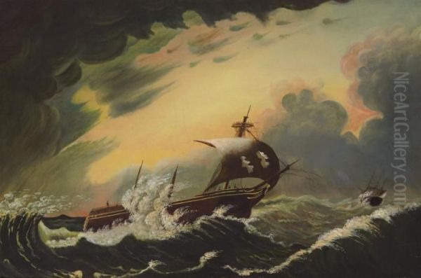 Red Rover In Stormy Sea Oil Painting by Thomas Chambers