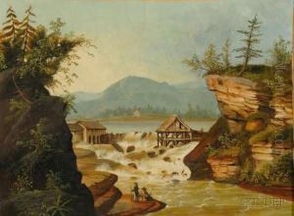 The Sawmill At Rockwell Falls Oil Painting by Thomas Chambers