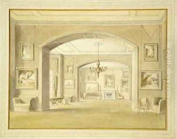 Picture Gallery at Tabley House Oil Painting by John Buckler