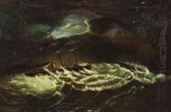 Ships On Dark Waters Oil Painting by Thomas Chambers